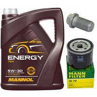 MotoröL Filter Set Mannol 5W-30 5 Liter + Schraube FüR Opel Movano Combi 1.9