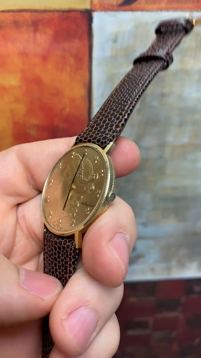 Mathey-Tissot 14K Solid Gold Liberty Double Eagle Coin Style