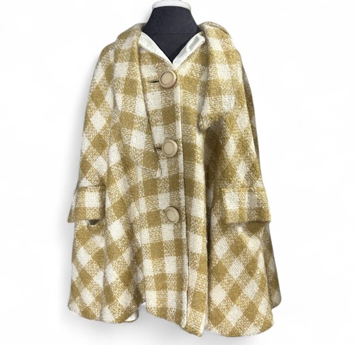 Vintage Swing Cape Cloak Golden’s MOD 1960’s Retro Gold Houndstooth Plaid MCM