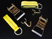 6pc Lasso Strap 2" Ratchet Swivel J Finger Hook Tow Truck Car Hauler Tie Down