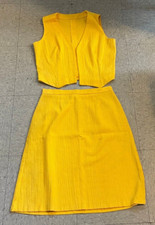 Vintage Womens Hand Made Matching Yellow Vest  Skirt 1970's Fashion