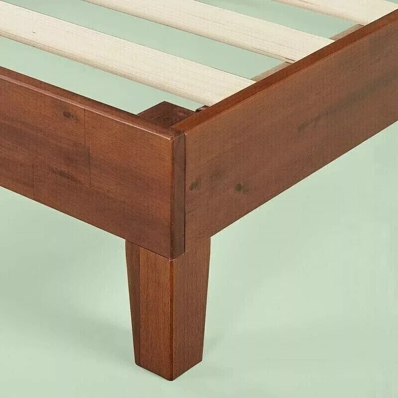 Marco de cama tamaño queen plataforma de madera maciza granja moderna misión de mediados de siglo Foto 4 de 4