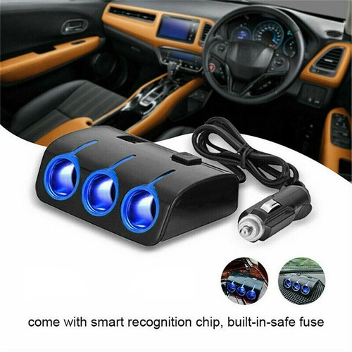 Car 3 Way Cigar Lighter Socket Splitter,12-24V Dual USB Charger Power Adapter - Picture 2 of 12