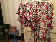 Erica Taylor Intimates leopard print satin, Shorty pajamas and robe set NWOT