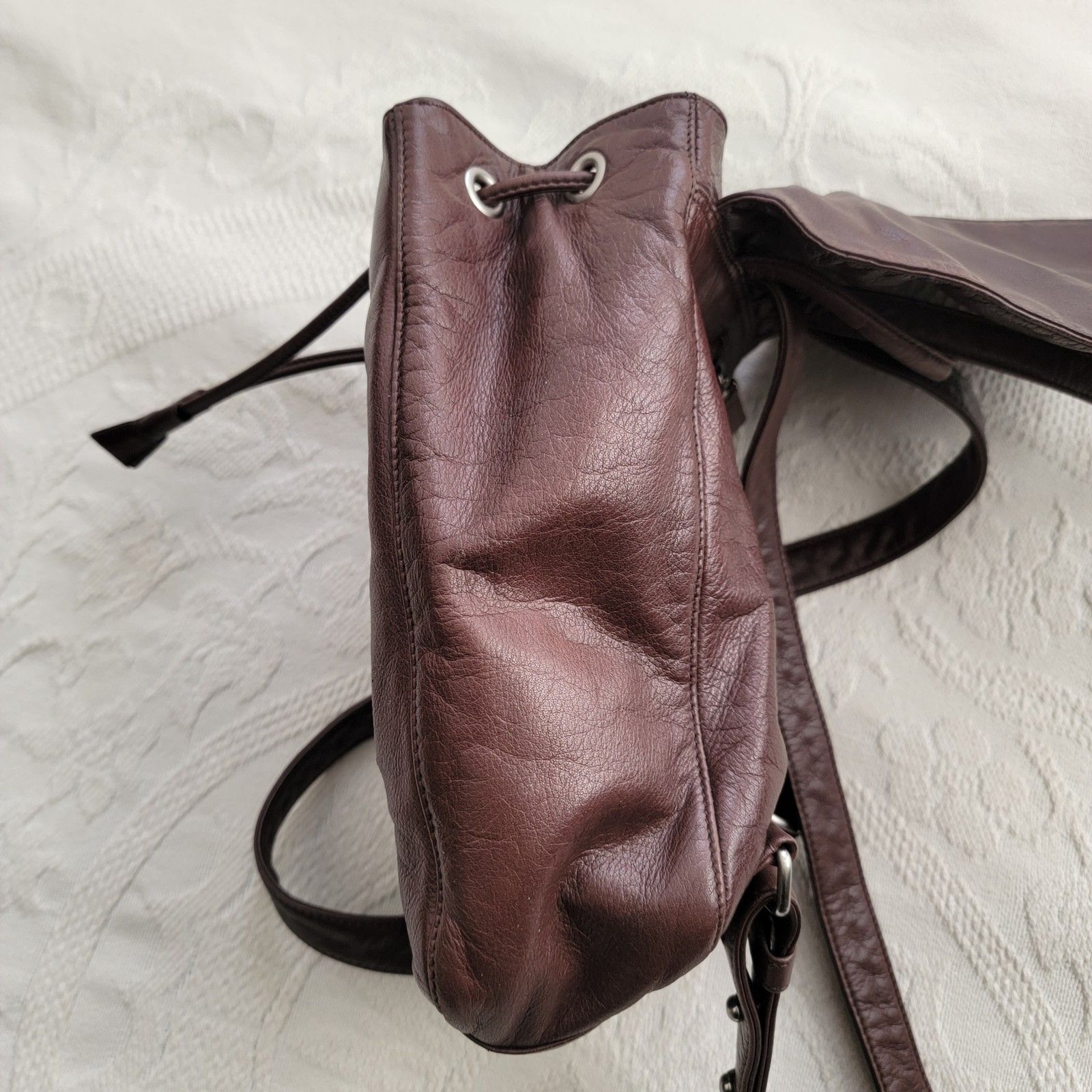 DKNY Leather Backpack Purse Adjustable Straps Cinchab… Gem