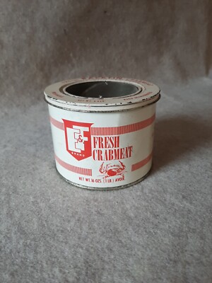 Vintage LB Crabmeat Tin Can E&F Brand Seaford VA Ewell & Freeman Seafood Oysters