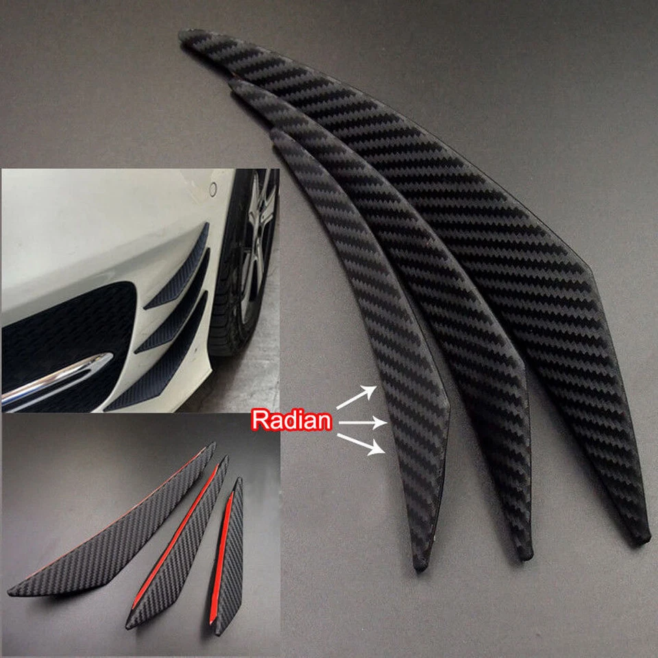 6x Car Carbon Fiber Front Bumper Canards Diffuser Lip Splitter Fin Accessories - Image 4 of 4