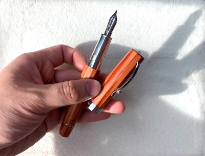 OMAS Grand Paragon Rose Wood Fountain Pen- 18K Fine- Full Box- Silver Trim
