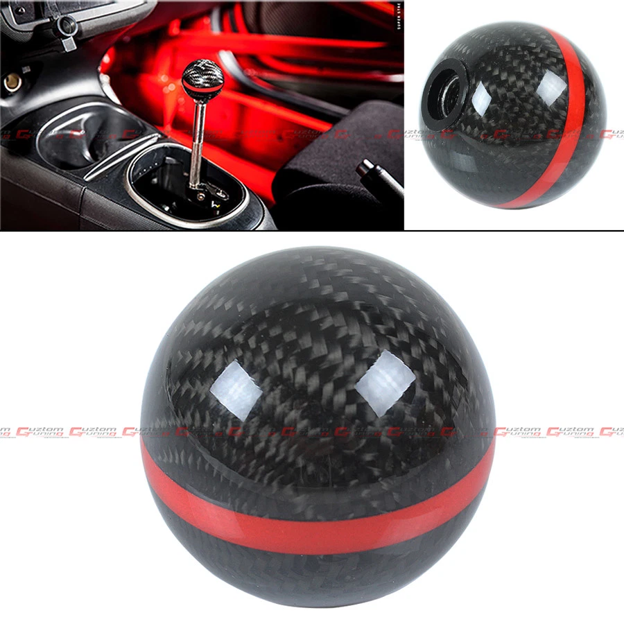 Perilla de cambio manual de fibra de carbono redonda M10 X 1.25 tira roja para infiniti Foto 2 de 4