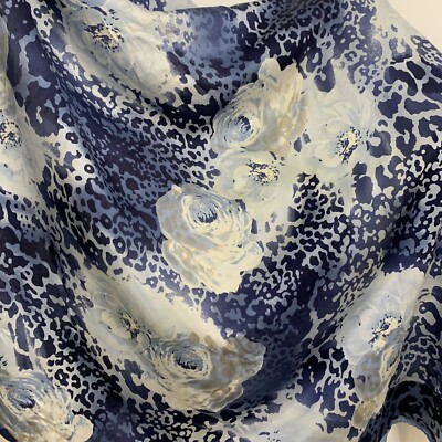 UN JOUR AILLEURS FLORAL BLUE  SQUARE silk scarf  35/34 in  #A67