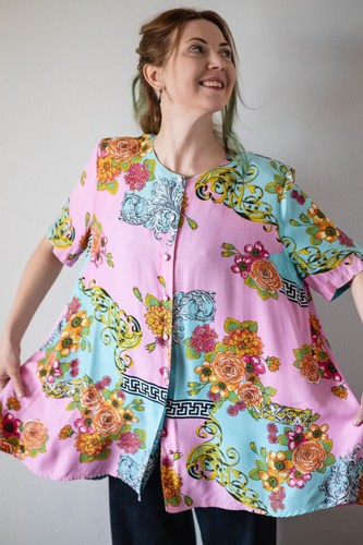 Vintage Baroque Floral Shirt – Candy Colors, Soft Satin Feel, Made in Switzerlan - Picture 8 of 12