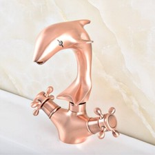 Red Copper Bathroom Dolphin Swivel Spout Dual Cross Handles Sink Basin Faucet