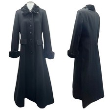 Vintage 90s Donnybrook Womens 4 Long Full Length Wool Coat Faux Fur Trim New