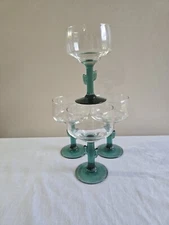 Set Of 4 Libbey 12 oz Margarita Glasses Clear/Cactus Green Stemmed  Barware
