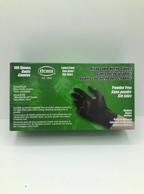BOSS BLACK NITRILE GLOVES, 100 PC, MEDIUM, MIL, DISPOSABLE