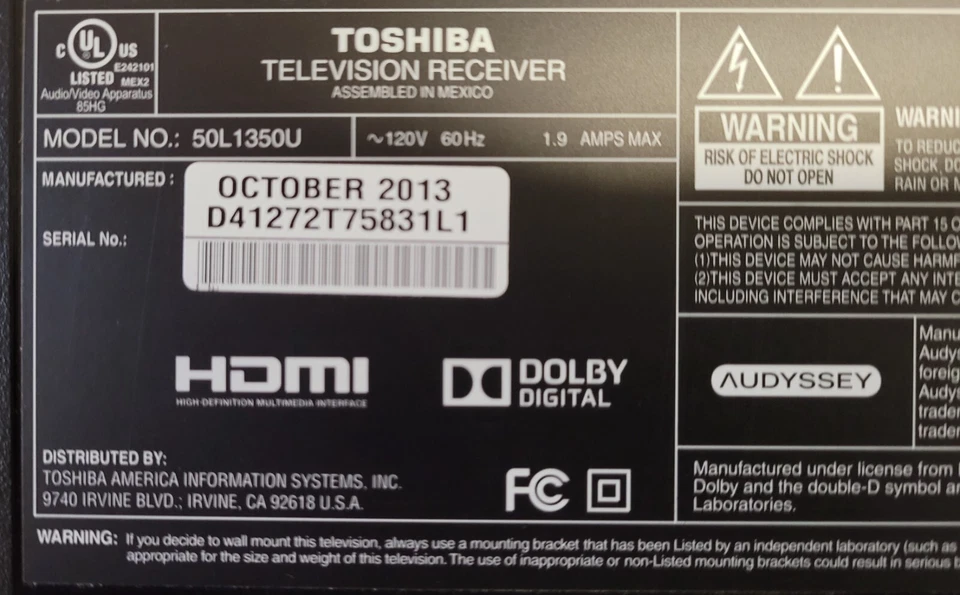 KIT REPARACIÓN TOSHIBA 50L1350U (PRINCIPAL, FUENTE DE ALIMENTACIÓN) 461C5Y51L71 ¡PROBADO! ¡VER VIDEO!! Foto 2 de 4