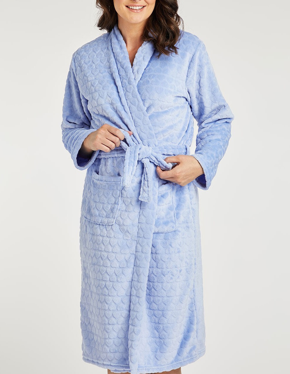 Ex Bonmarche Heart Jacquard Robe Super Soft Dressing Gown Blue Pink eBay