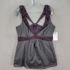 Guess Womens Top Size M Gray V Neck Pleated Y2K Deadstock NEW Fit Flare Blouse