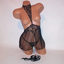 Dreamgirl Lingerie Set Babydoll Panty & Blindfold One Size 90-160 lbs Black V St