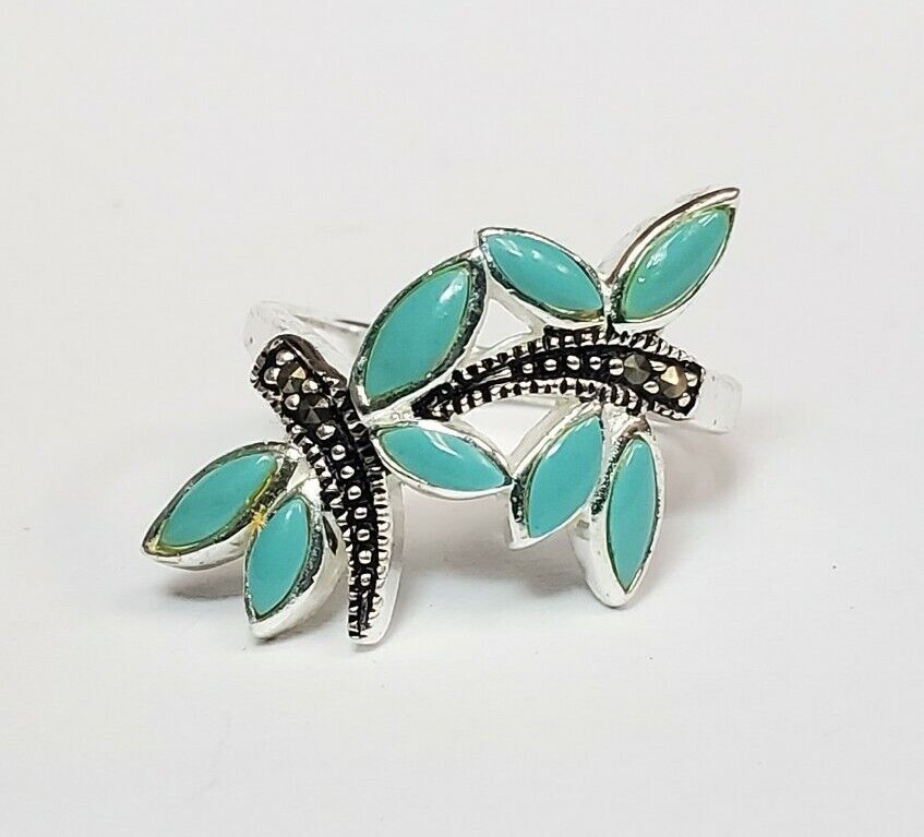 Sterling Silver Turquoise Marcasite Dragonfly Charm Pendant Sterling Silver Turquoise Marcasite Dragonfly Charm Pendant