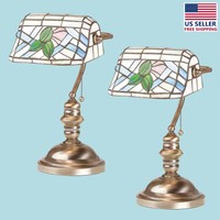 2 Banker's Lamps Stained Glass Antique Brass Set Of 2 | Renovator's Supply on sale 2 Banker's Lamps Stained Glass Antique Brass Set Of 2 | Renovator's Supply on sale