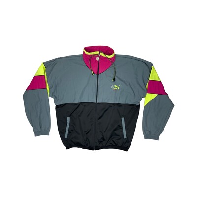 Vintage Puma Performance Jacke Herren groß grün und schwarz bestickt