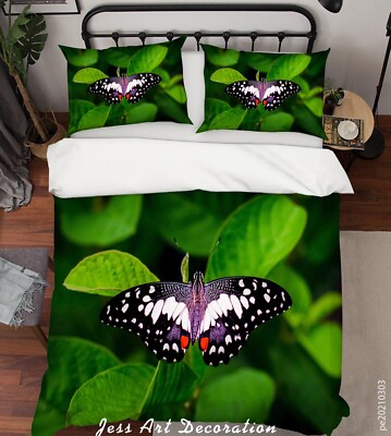3D Butterfly Plant Leaves Green Quilt Cover Set Bedding Sets Pillowcases 64