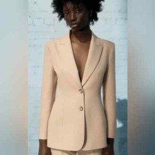 NWT ZARA Woman's Tailored Blazer Jacket Tan Size M 2454/640