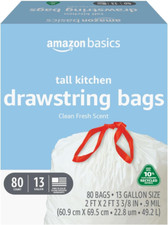 13 Gallon Tall Kitchen Drawstring Trash Bags, Clean Fresh Scent, 10 Post Con...