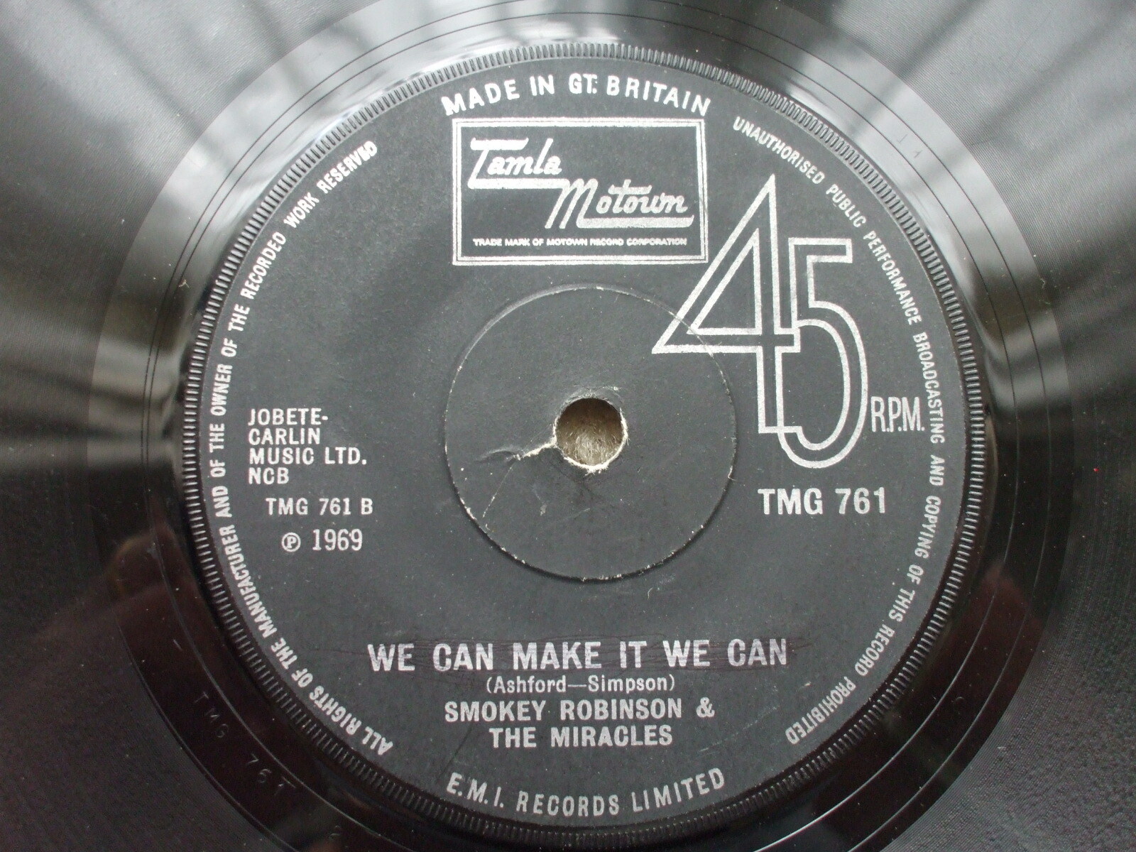 Smokey Robinson - MEGA RARE mispress Label - We Can Make It We Can TMG 761 UK 45