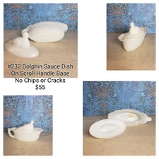 #232 Antique Milk Glass Dolphin Sauce Dish 