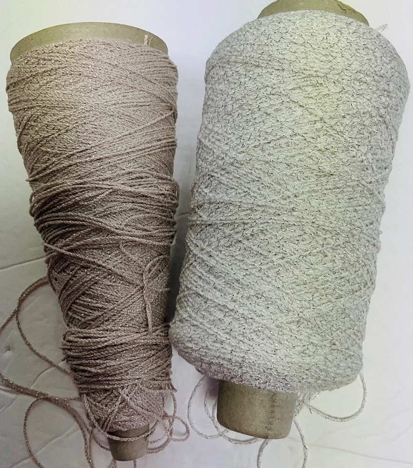 Lote de 2 conos Lucci Yarns Velrexy Huevo/Plateado/Lana Blanca/Rayón/Nuevo Foto 2 de 4