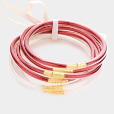 Glitter Jelly Bracelets 6 piece SET Tube Bangle Red White 177 RDWH