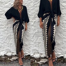 Womens High Waist Wrap Skirt with Slit Midi Skirts for Ladies