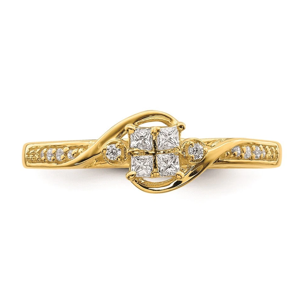 10k Yellow Gold Bypass Cluster 1/5Ct Diamond Engagement Ring for Women Size 7 - Image 4 of 4