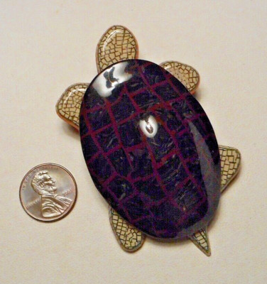 Lea Stein Paris Art Deco Brown & Gray Laminated Acetate Celluloid Turtle Brooch