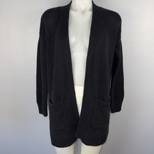 Gap Relaxed Shaker-Stitch Open-Front Cardigan Women s M Black READ