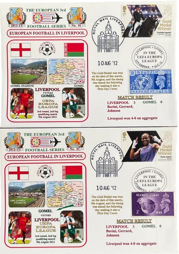 Liverpool v Gomel Europa League 10th August 2012 Dawn First Day Covers X2