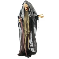 Life-Size Scary Poseable Talking Witch, Halloween Animatronic with Touch Acti...
