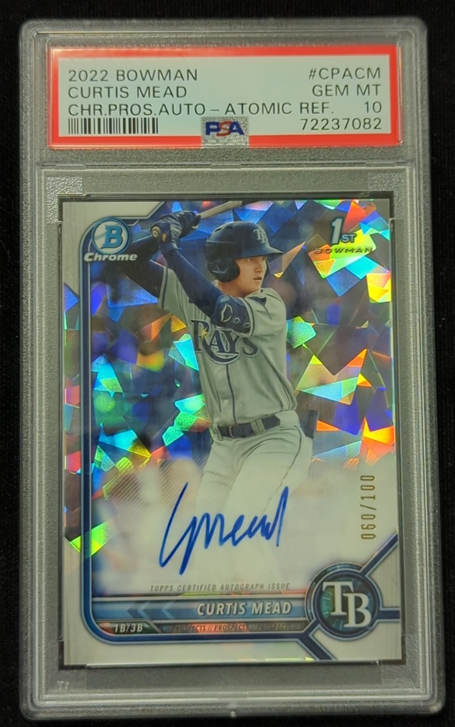 2022 Bowman Chrome Pros. Curtis Mead 1st Auto - Atomic Refractor /100 SP PSA 10