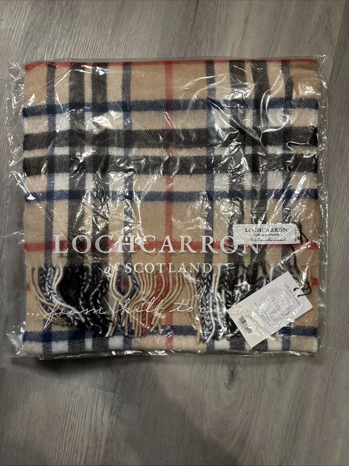 Locharron Of Scotland Beige Plaid Wool Scarf NWT