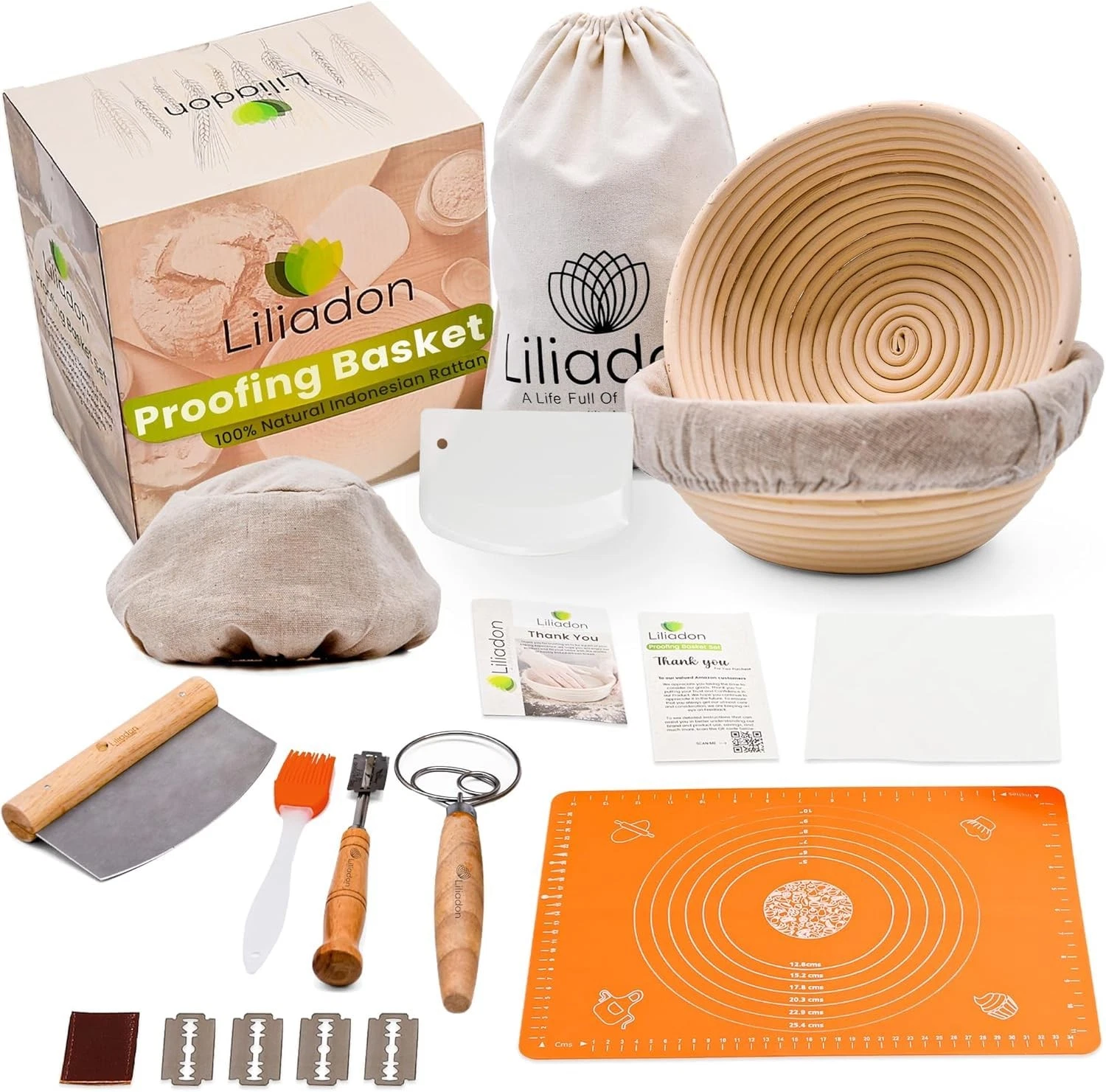 Sourdough Starter Kit - Bread Proofing Basket Set - Baking Accessories - Gift...