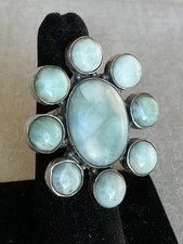 925 Sterling Silver Blue Larimar Floral Cluster Ring Size 6 Vintage Estate Read