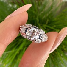 1Ct White Round Cut Art Deco Style Engagement Wedding Ring 925 Sterling Silver