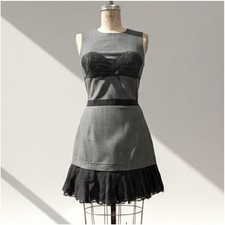 Vintage D&G Dolce & Gabbana Bustier Mini Dress IT 42 Grey Wool Silk Lace Y2K
