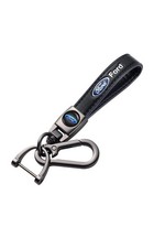 Ford Genuine Leather Black Chrome Metal Ring Car Keychain Ford Genuine Leather Black Chrome Metal Ring Car Keychain