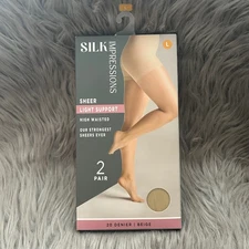 Silk Impressions Light Support Sheer Tights Womens Size Large Beige High Waisted