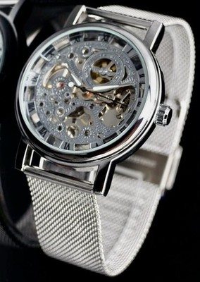 Winner Herren Männer Mechanisch Handaufzug Uhr Silber Farben 40mm NEU