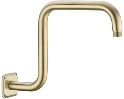 TRUSTMI 13 Inch S-Shape Shower Arm with Flange, Stainless Round, Brushed Gold