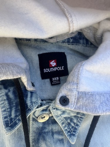 Southpole Jacke Herren XL Denim Hoodie Jeans Vintage Y2K Taschen 90er 2000er Knöpfe - Bild 3 von 8